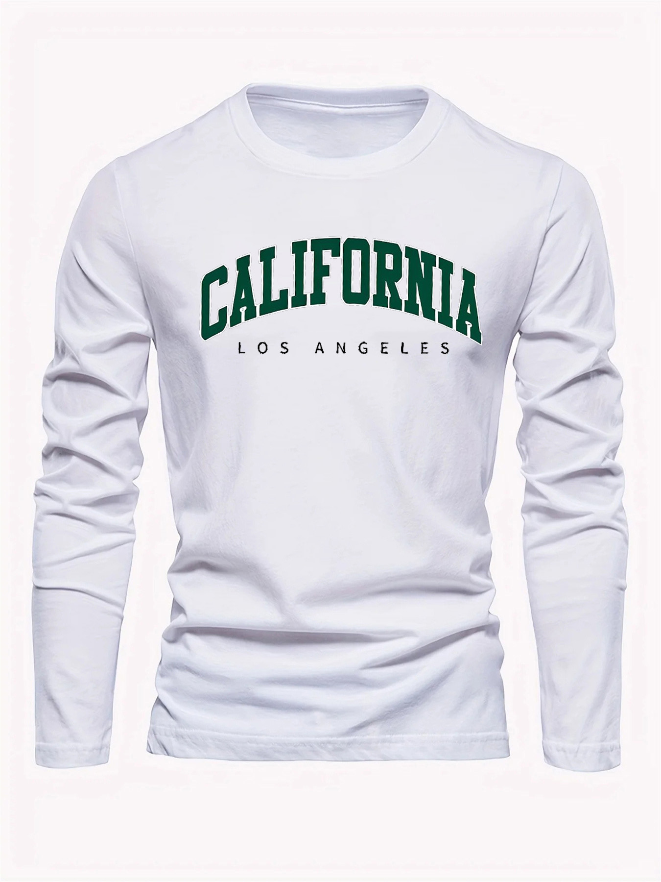 Men'S Fashion T Shirts - เสื้อยืดแขนยาวคอกลมผู้ชาย ผ้าฝ้ายแท้ 100% ทรงหลวม สไตล์ลำลอง พิมพ์ลายตัวอักษรแคลิฟอร์เนีย