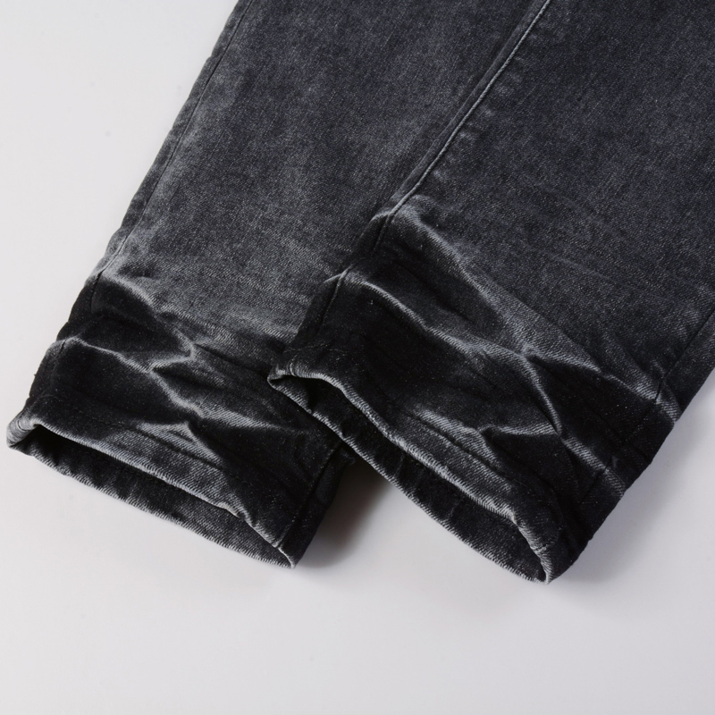 Men'S Fashion Grey Jeans - กางเกงยีนส์ทรงสลิมฟิตผ้ายืดสำหรับผู้ชาย สไตล์ Y2K แฟชั่นสตรีทสุดฮิต แบรนด์ฮิปฮอป ฟอกยับ