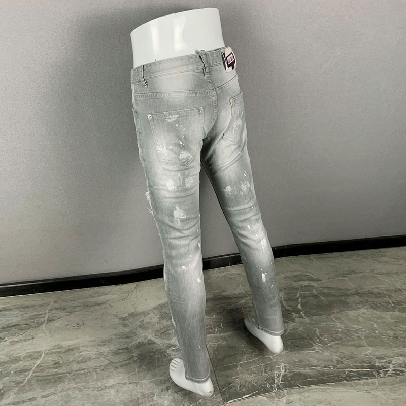 Men'S Fashion Grey Jeans - กางเกงยีนส์ผู้ชายดีไซน์ใหม่สุดฮิต ขาดๆ ฟอกสี ให้ความรู้สึกย้อนยุค ยืดหยุ่น ทรงเข้ารูป