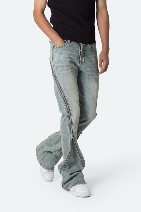 Men'S Fashion Grey Jeans - กางเกงยีนส์ทรงบานสไตล์ยุโรปอเมริกัน แฟชั่นใหม่สำหรับผู้ชาย สีดำ เทา น้ำเงิน สีพื้น