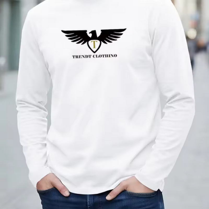 Men'S Fashion T Shirts - เสื้อยืดแขนยาวคอกลมสำหรับผู้ชายและผู้หญิง ลายพิมพ์รูปนกอินทรี สื่อถึงความกล้าหาญและอิสรภาพ ผลิตจากผ้าฝ้ายบริสุทธิ์ 100% เหมาะสำหรับใส่ในฤดูใบไม้ร่วง