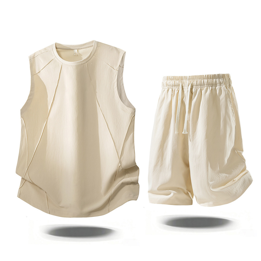 Mens Fashion Summer - ชุดลำลองผู้ชาย 2 ชิ้น แฟชั่นฤดูร้อน 2026 เสื้อกล้ามแขนกุดและกางเกงขาสั้นเอวยางยืด