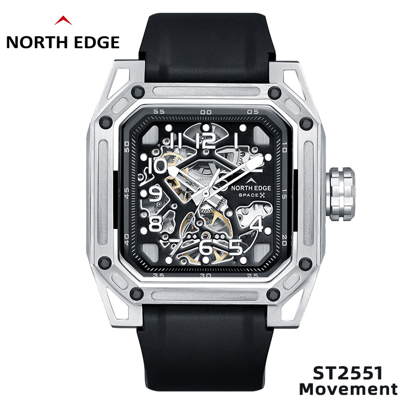Men'S Fashion X - NORTH EDGE ผู้ชายนาฬิกาสแตนเลสโครงกระดูกนาฬิกาอัตโนมัติสําหรับชายกันน้ํา 100M Seagull's Movement