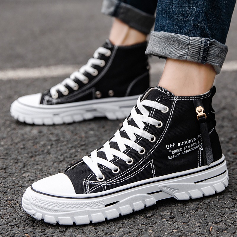 Mens Fashion Trainers - รองเท้าผ้าใบผู้ชายแบบหุ้มข้อ รุ่นแฟชั่น 2026 ระบายอากาศได้ดี รองเท้าผ้าใบพื้นเรียบสำหรับผู้ชาย รองเท้าวิ่งกันลื่นสำหรับกิจกรรมกลางแจ้ง