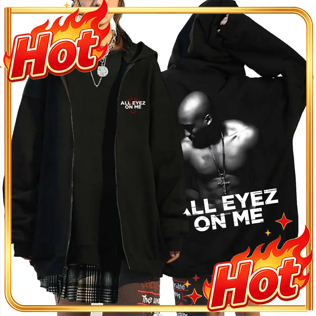 เสื้อฮู้ดซิปหน้าลาย All Eyez o - Mens Fashion Zip Up Hoodies บทวิจารณ์และราคา