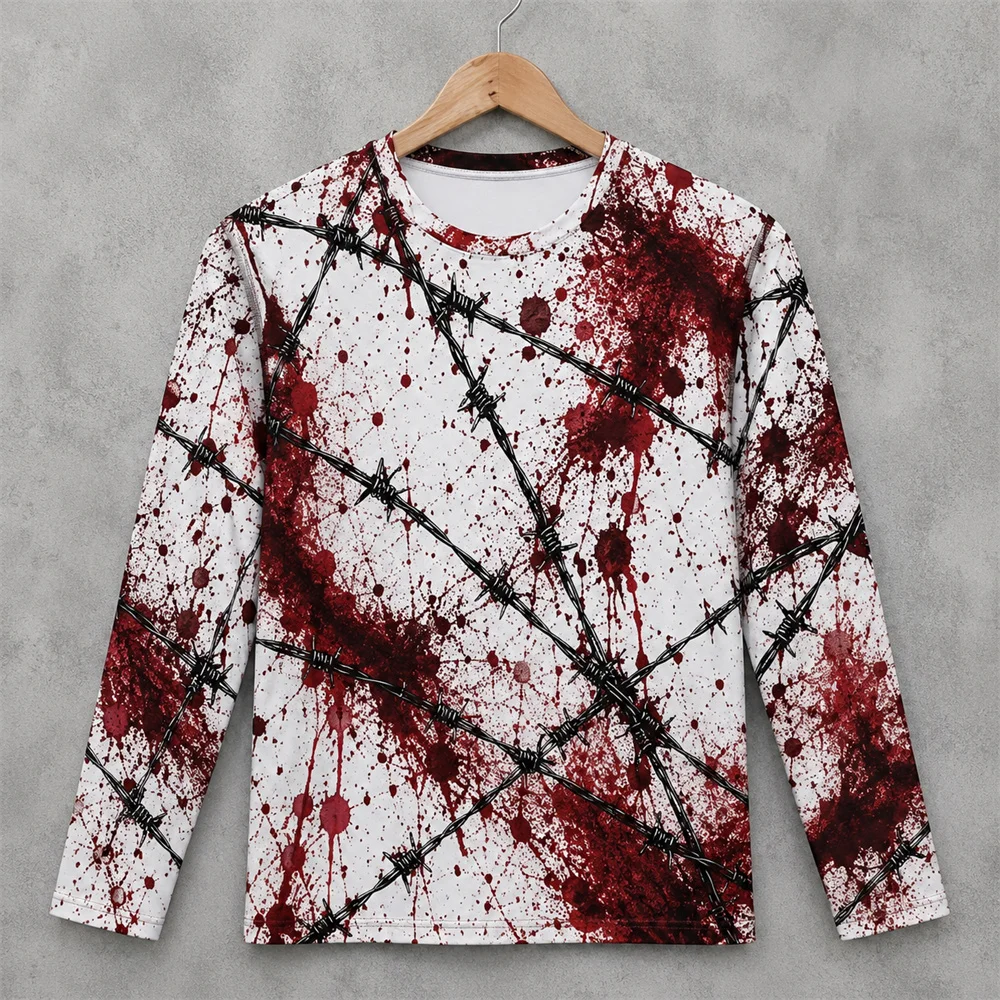เสื้อยืดแขนยาวลายเลือดแดงสยองข - Mens Fashion Summer บทวิจารณ์และราคา