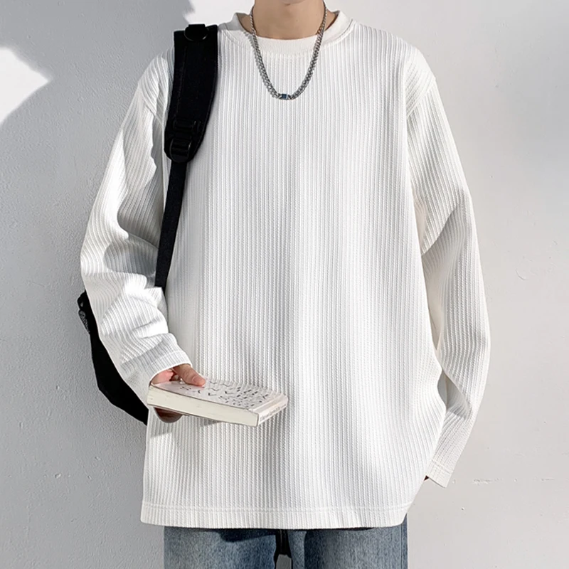 เสื้อยืดแขนยาวคอกลมผ้าถักลายริ - Men'S Fashion T Shirts บทวิจารณ์และราคา