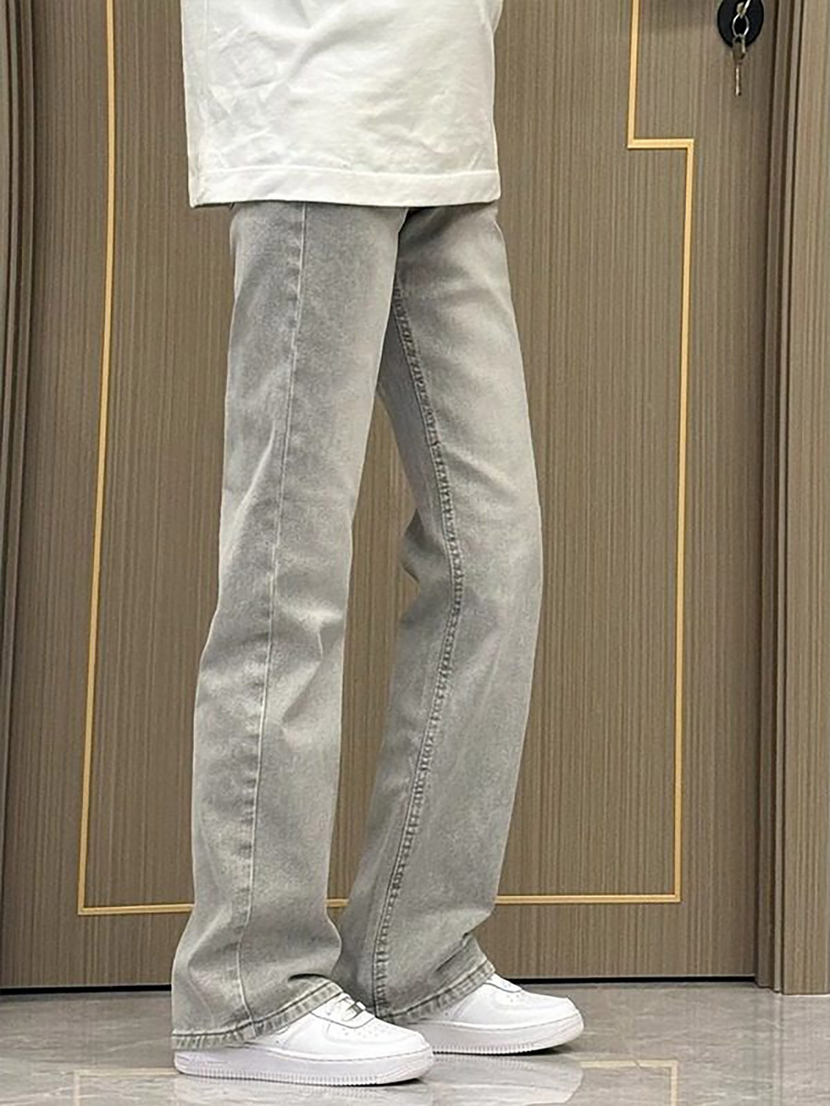 กางเกงยีนส์ทรงขากระบอกตรง สีเท - Men'S Fashion Grey Jeans บทวิจารณ์และราคา